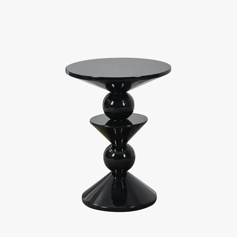 MOMO Sculptural Ball-Stack Side Table | Glossy Black Marble-Top Round End Table with Dual Tiers - alternate view 2