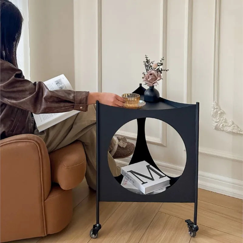 MOMO Scandinavian Iron Side Table | Rolling Circle-Cutout Accent Table | Sculptural Mobile Stand - alternate view 6