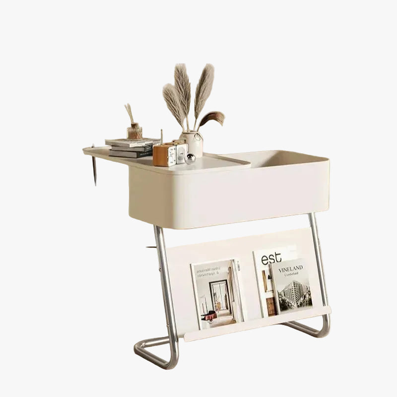 MOMO Storage Side Table with Magazine Rack | Z-Frame Chrome & Cream - alternate view 2