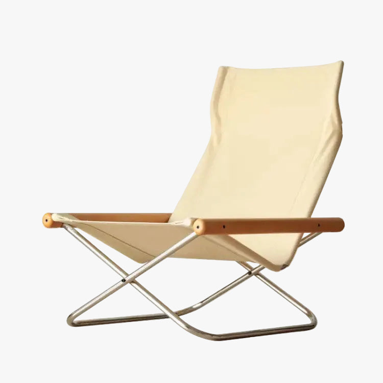 MOMO Japanese Canvas Sling Lounge Chair | Solid Wood Arms & Stainless Steel Folding Frame - alternate view 8