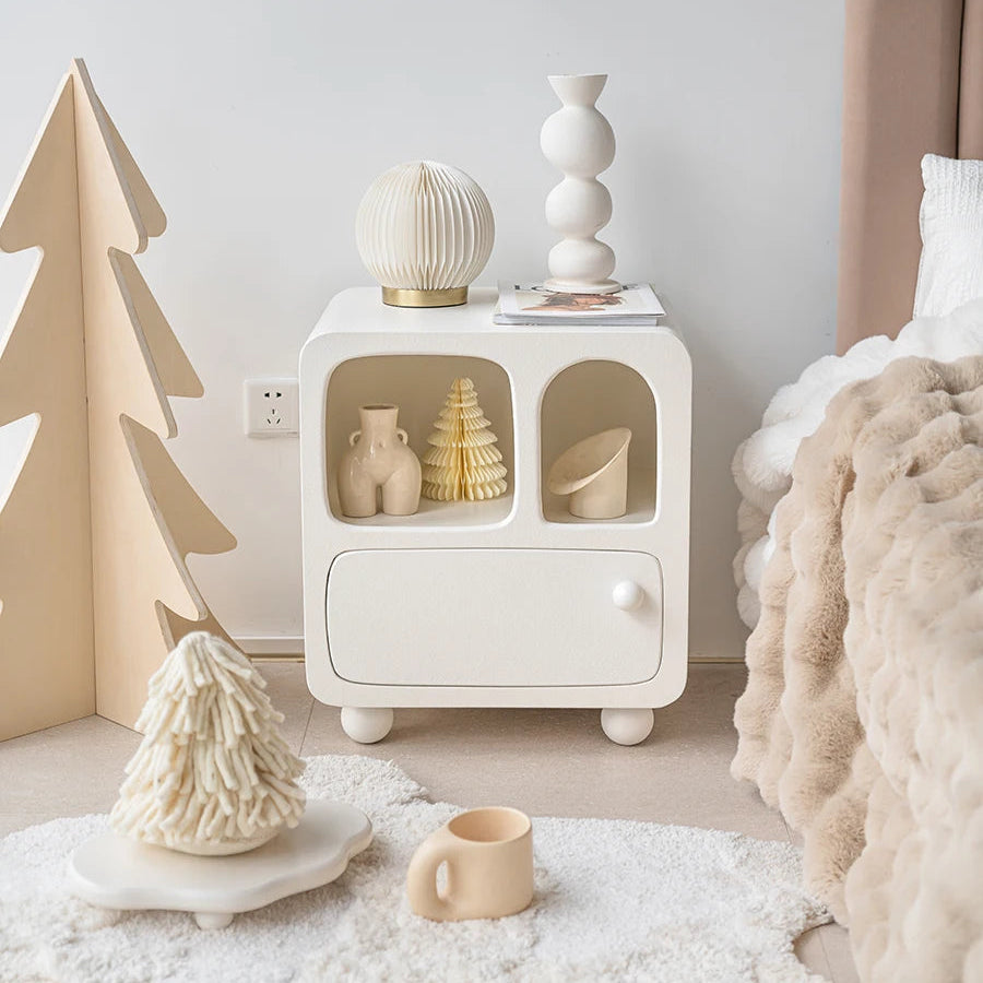 MOMO Rounded Bedside Cabinet | Arch & Square Open Shelves with Drawer