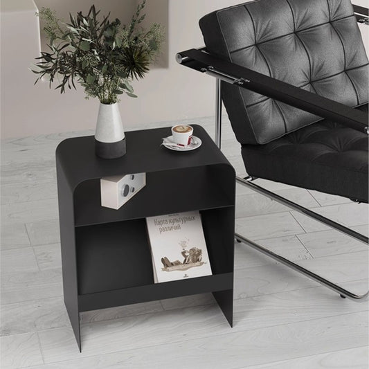 MOMO Arch-Form Iron Side Table | U-Shape Rounded Corner End Table with Open Storage Shelf - alternate view 6