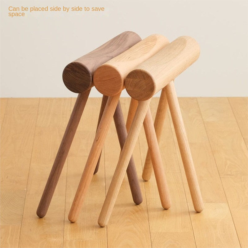 MOMO Japanese Cylinder-Seat Tripod Stool | Solid Oak Minimalist Entryway & Dressing Stool