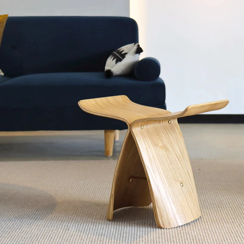 MOMO Wing-Form Bentwood Stool | Ash Wood with Brass & Steel Hardware - alternate view 5