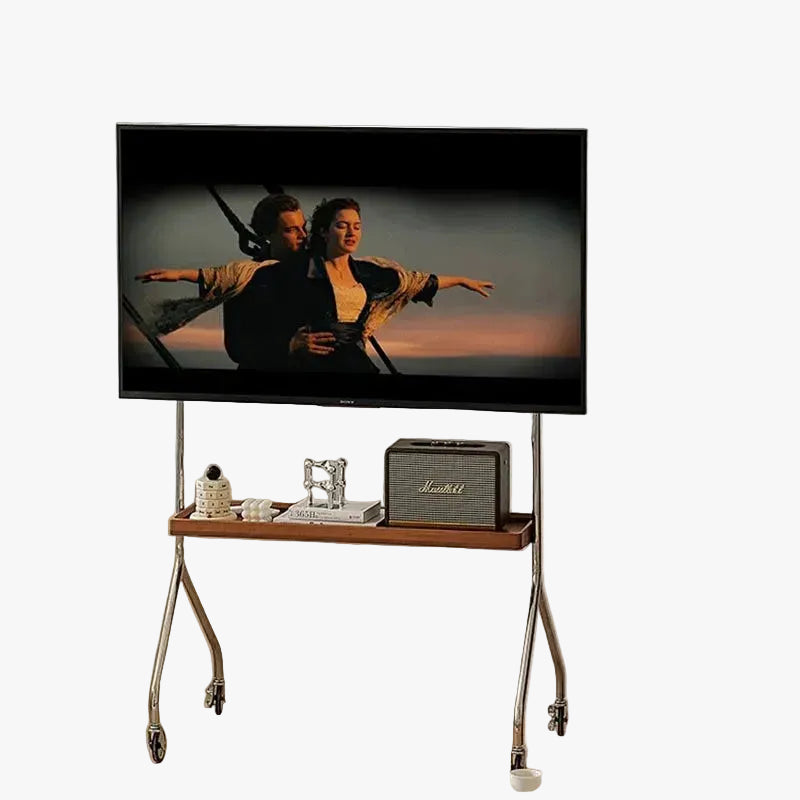 MOMO Mobile Television Stands | Stainless Steel Floor Stand with Walnut Shelf & Wheels - alternate view 2