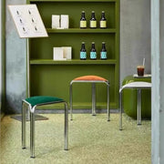 MOMO Antique Dining Stool | Triangular Upholstered Seat | Chrome Steel Stackable Stool - alternate view 3