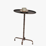 MOMO Antique Oval Side Table | Bamboo-Knot Iron Pedestal with Tripod Arch Base
