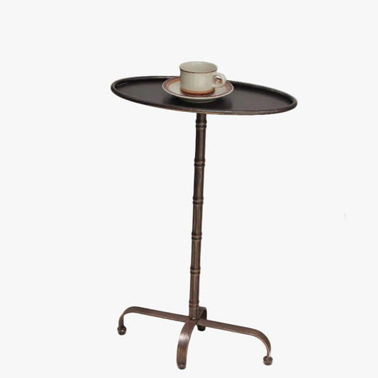 MOMO Antique Oval Side Table | Bamboo-Knot Iron Pedestal with Tripod Arch Base