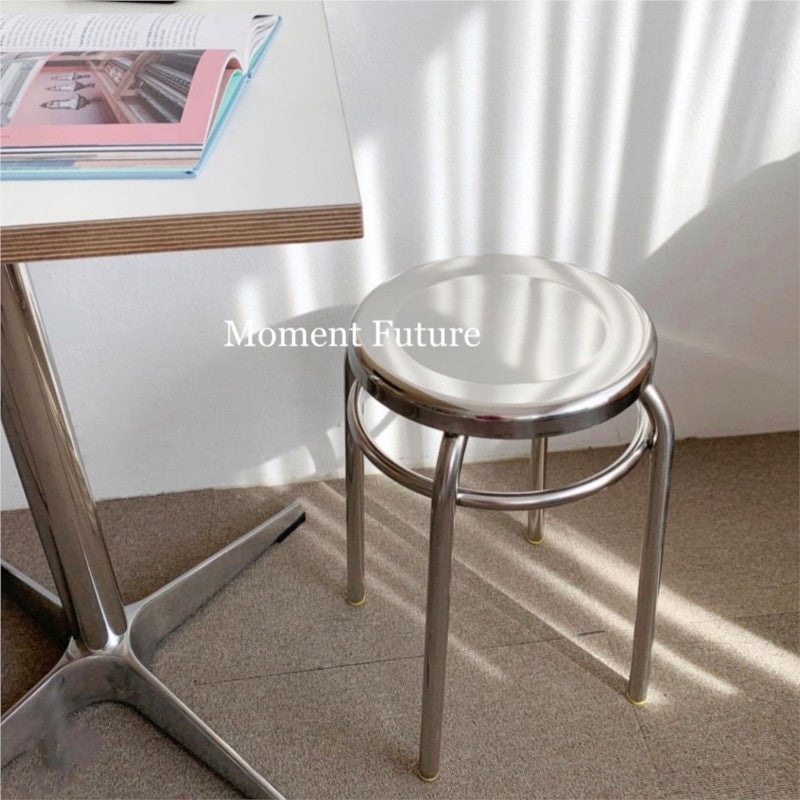 MOMO Stainless Steel Stool | Mirror-Polished Round Seat | Minimalist Accent Stool