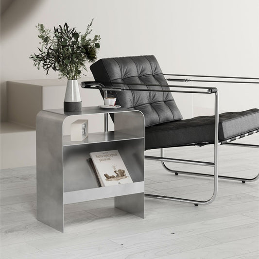 MOMO Arch-Form Iron Side Table | U-Shape Rounded Corner End Table with Open Storage Shelf - alternate view 4