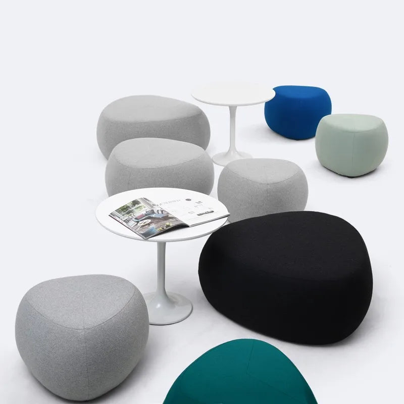 MOMO Pebble Fabric Stool | Wabi-Sabi Cashmere Sofa Ottoman | Pine Frame Low Bench S/M/L