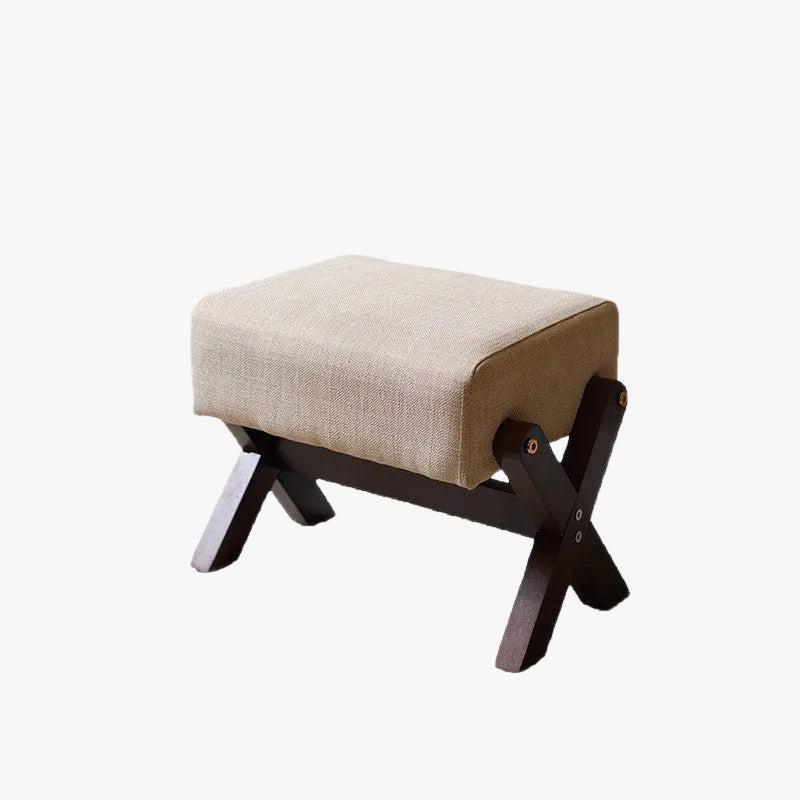 MOMO X-Frame Upholstered Low Stool | Thai Rubber Wood with Linen Cushion Seat - alternate view 2