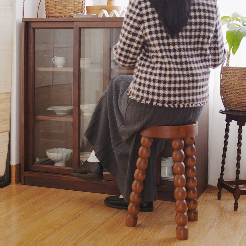 MOMO French Bobbin-Leg Stool | Solid Wood Bead-Turned Tripod Accent Stool & Side Table - alternate view 5