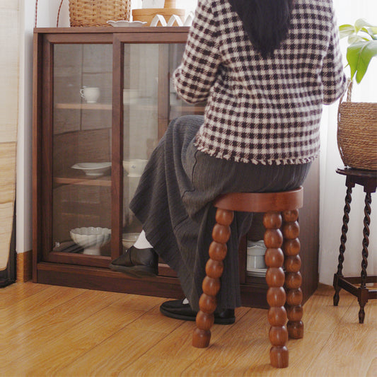 MOMO French Bobbin-Leg Stool | Solid Wood Bead-Turned Tripod Accent Stool & Side Table - alternate view 5