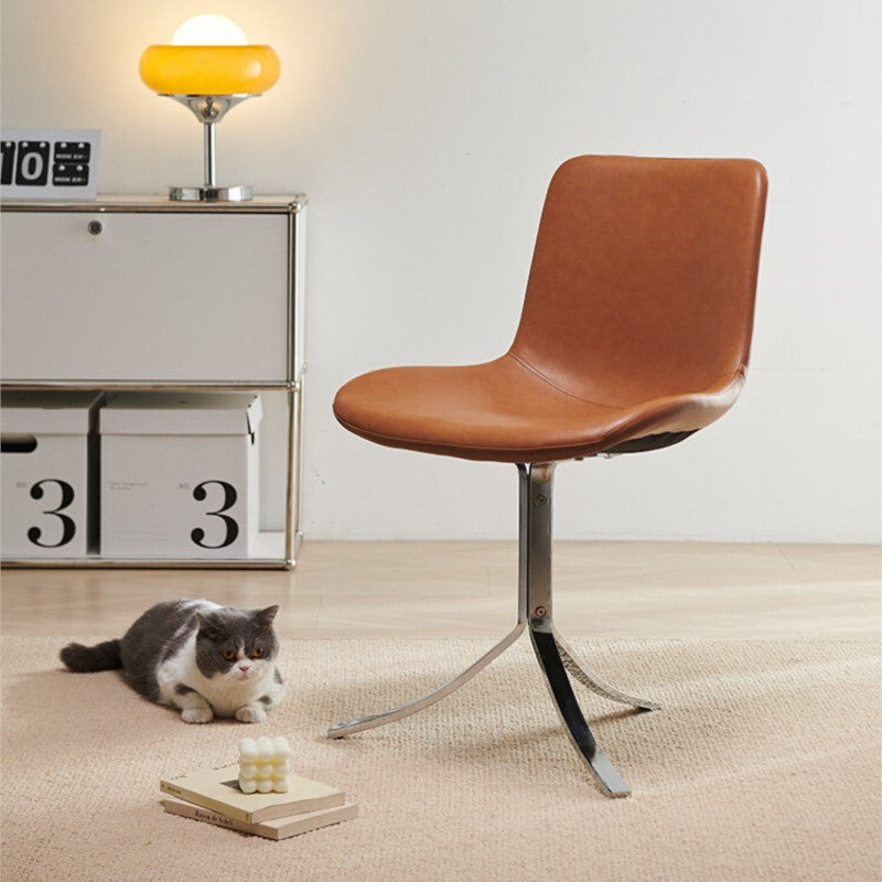 MOMO Retro Dining Chair | Oil Wax Leather Shell Seat | Electroplated Steel Base