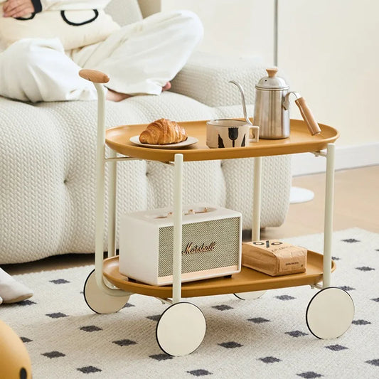 MOMO Two-Tier Rolling Cart Table | Oval Tray with Wheels & Push Handle - alternate view 5