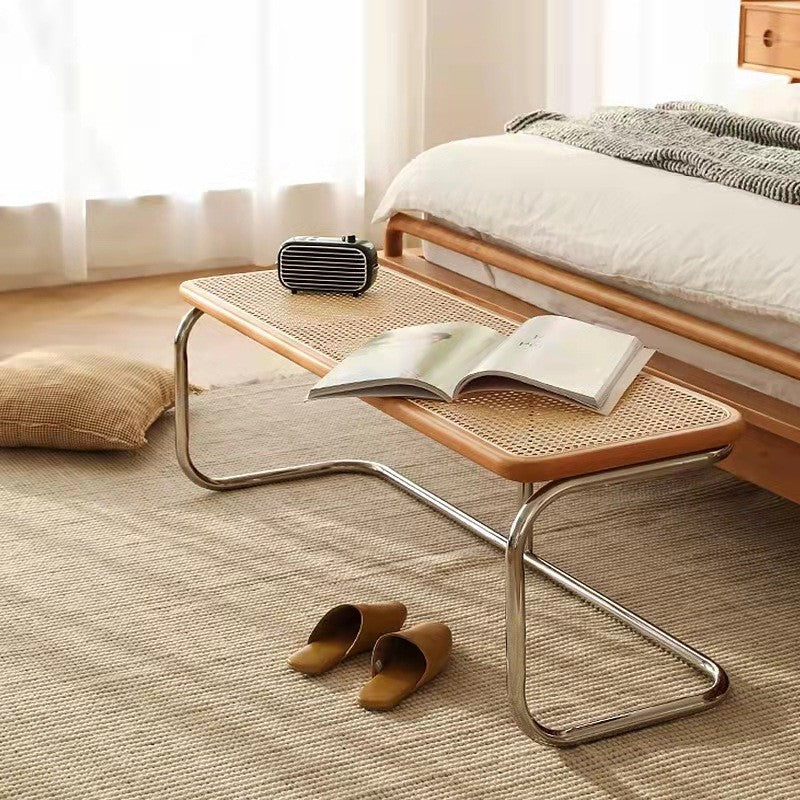 MOMO Rattan Long Bench | Solid Wood & Woven Rattan Seat with Cantilever Steel Frame - alternate view 3