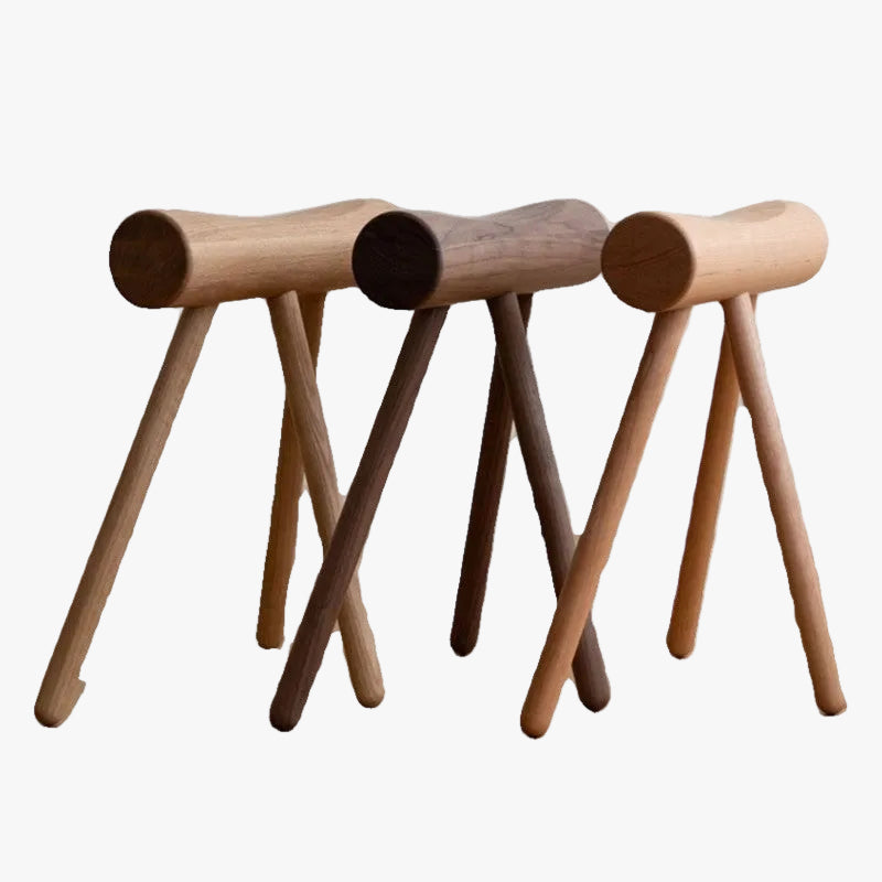 MOMO Japanese Cylinder-Seat Tripod Stool | Solid Oak Minimalist Entryway & Dressing Stool - alternate view 2