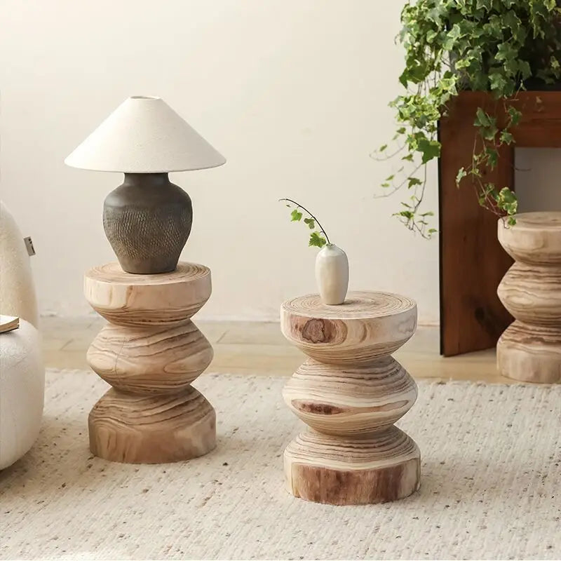 MOMO Wabi-Sabi Solid Wood Stool | Sculptural Wave Side Table & Low Seat - alternate view 3