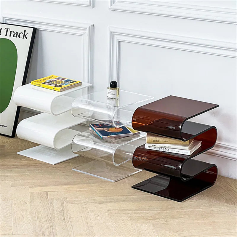 MOMO S-Wave Acrylic Side Table | 3-Tier Open Shelves | 4 Colors