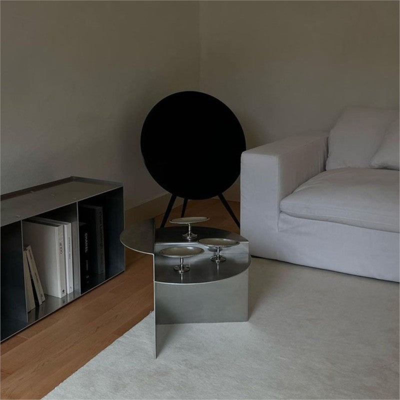 MOMO Stainless Steel Coffee Table | Brushed Steel Round Table | Wabi-Sabi Minimalist - alternate view 5
