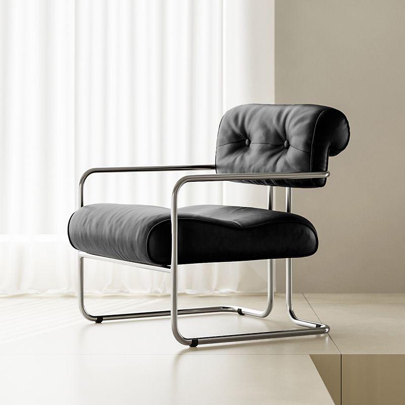 MOMO Antique Sofa Chair | Chrome Cantilever Armchair | Tufted Leather Lounge Chair - alternate view 5