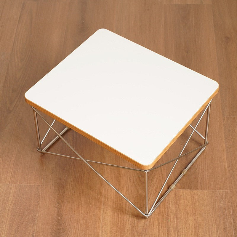 MOMO Wire-Base Side Table | Eames-Inspired Plywood Top with Chrome Cross-Wire Frame - alternate view 3