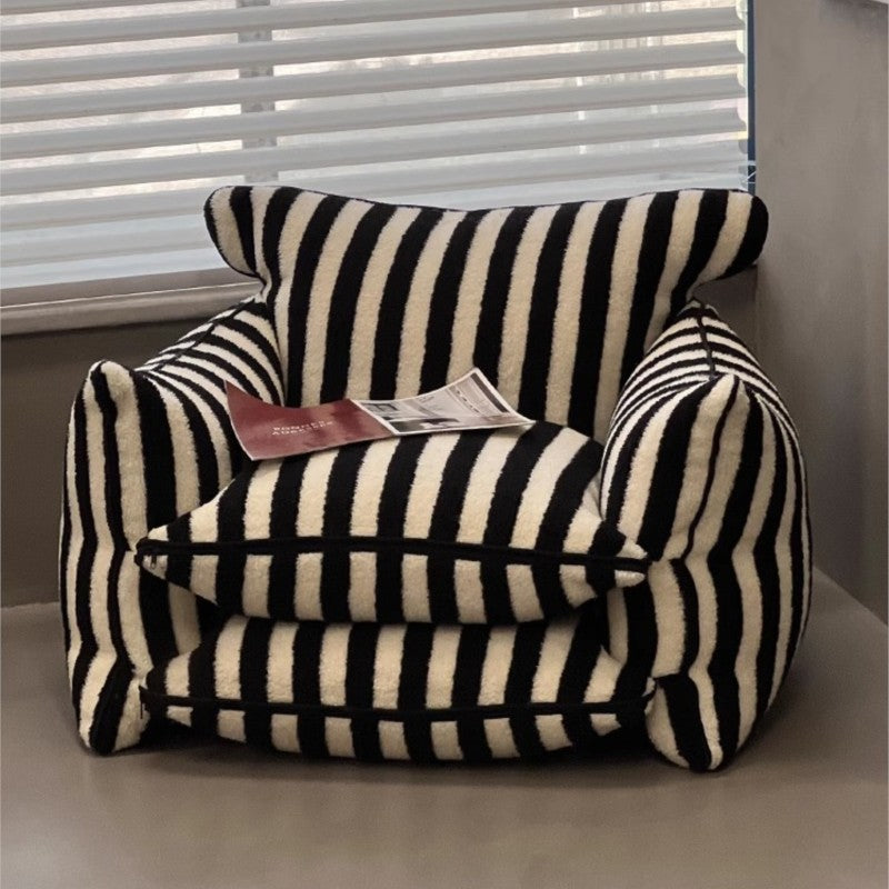Black white striped lounge sofa, unique designer floor chair for living room home decor