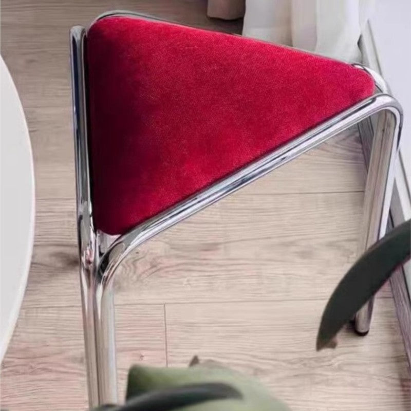 MOMO Antique Dining Stool | Triangular Upholstered Seat | Chrome Steel Stackable Stool - alternate view 5