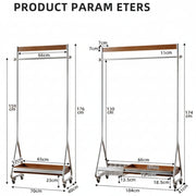 MOMO Wood & Stainless Steel Coat Rack | Rolling Floor Hanger with Storage Shelf - alternate view 6