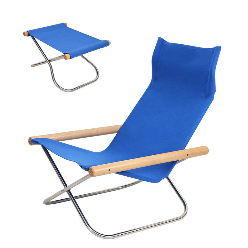 MOMO Japanese Canvas Sling Lounge Chair | Solid Wood Arms & Stainless Steel Folding Frame - alternate view 13