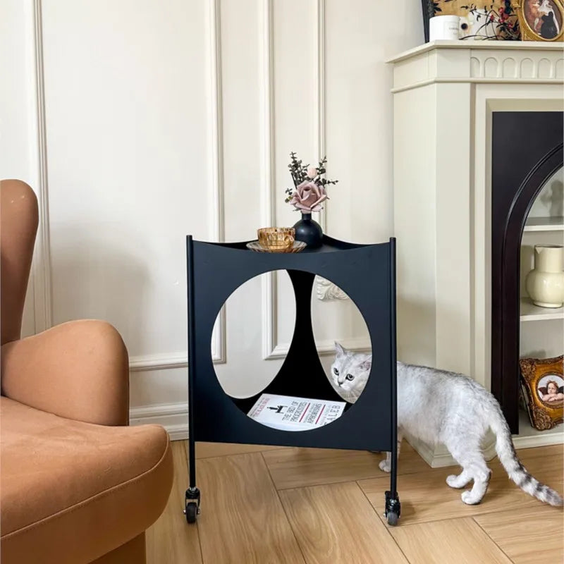 MOMO Scandinavian Iron Side Table | Rolling Circle-Cutout Accent Table | Sculptural Mobile Stand - alternate view 5