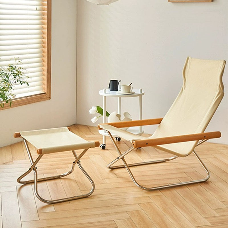 MOMO Japanese Canvas Sling Lounge Chair | Solid Wood Arms & Stainless Steel Folding Frame - alternate view 3