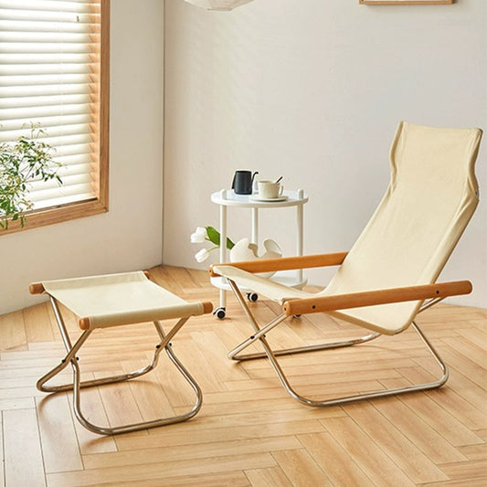 MOMO Japanese Canvas Sling Lounge Chair | Solid Wood Arms & Stainless Steel Folding Frame - alternate view 3