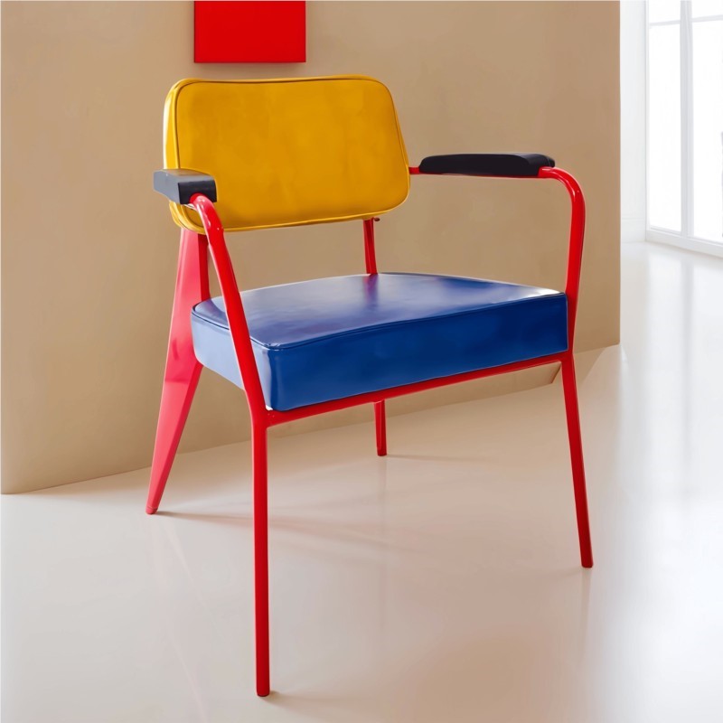 MOMO Memphis Dining Chair | Pop Art Colorblock Iron Frame with Padded Seat & Back