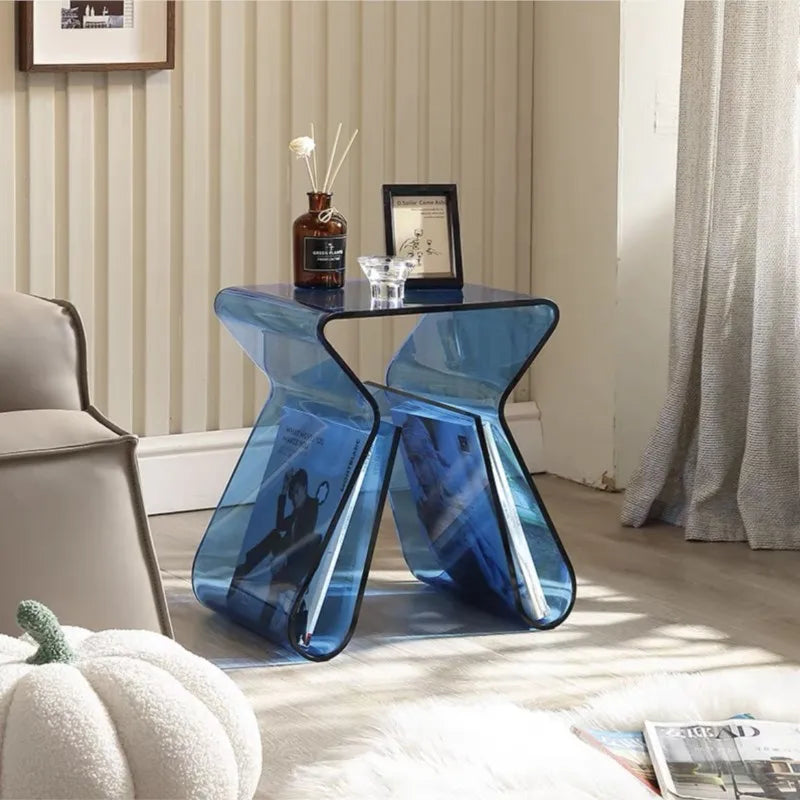 MOMO Acrylic Twist Side Table | Sculptural X-Frame Transparent Side Table
