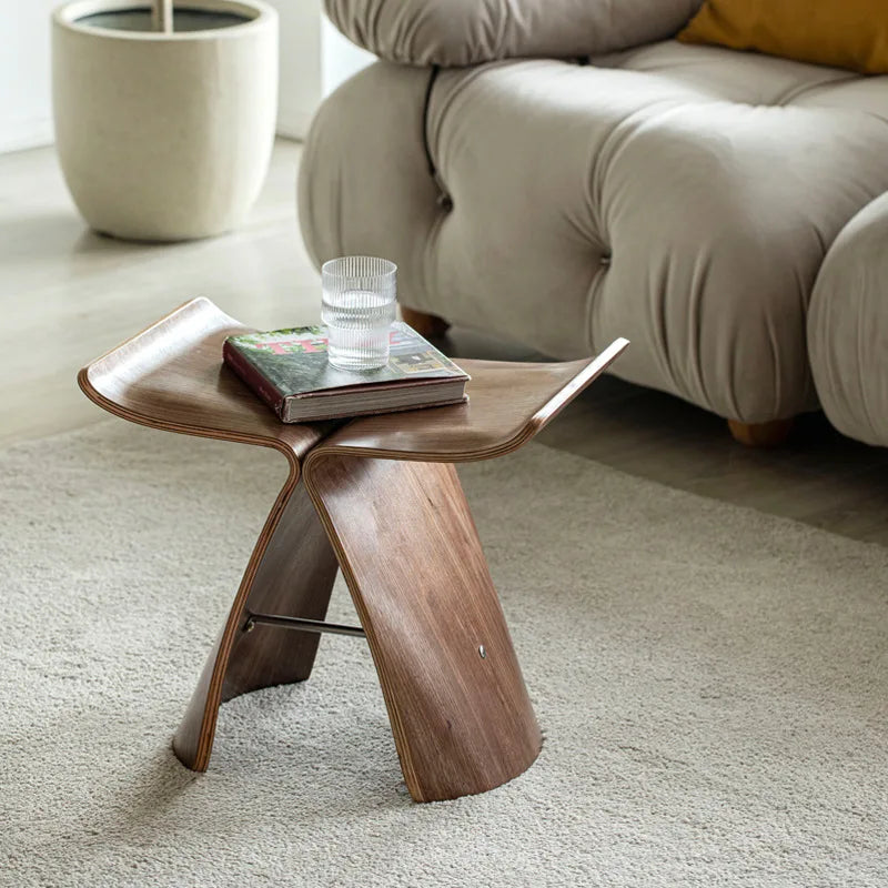 MOMO Wing-Form Bentwood Stool | Ash Wood with Brass & Steel Hardware