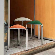 MOMO Antique Dining Stool | Triangular Upholstered Seat | Chrome Steel Stackable Stool