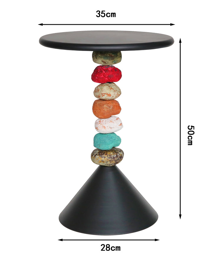 MOMO Stacked Stone Side Table | Round Iron Top with Natural Pebble Column & Cone Base - alternate view 6
