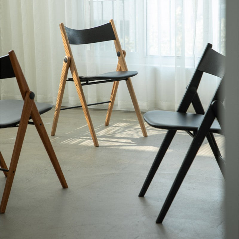 MOMO Nordic Folding Dining Chair | Solid Wood Frame with Leather Cushion Seat — Stackable & Space-Saving - alternate view 3