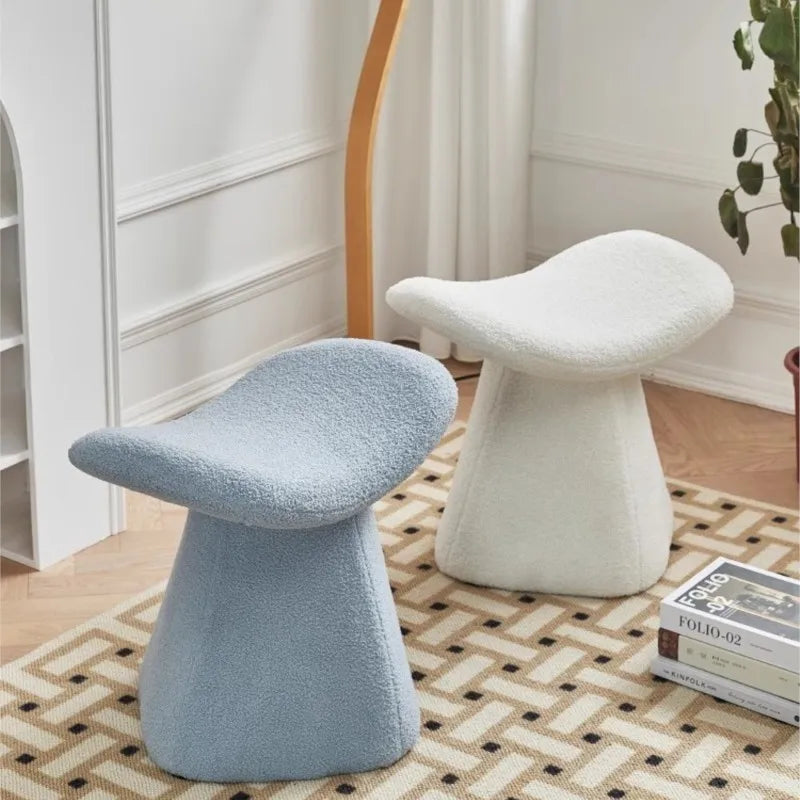 MOMO Mushroom Stool | Bouclé Upholstered Accent Stool | Footrest & Shoe-Changing Bench
