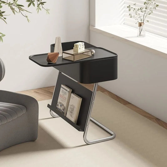 MOMO Storage Side Table with Magazine Rack | Z-Frame Chrome & Cream - alternate view 6
