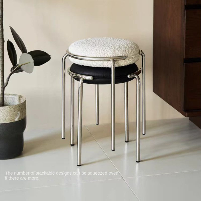 MOMO Stainless Steel Soft Stool | Stackable Round Padded Seat | Modern Minimalist