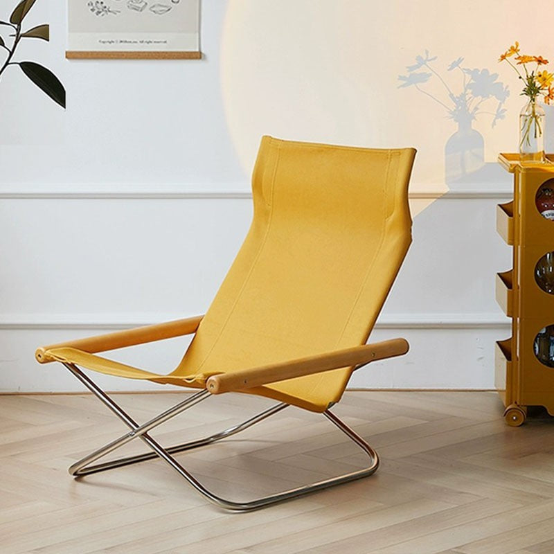 MOMO Japanese Canvas Sling Lounge Chair | Solid Wood Arms & Stainless Steel Folding Frame - alternate view 7
