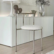 MOMO Stainless Steel Dining Chair | Round Cushion Seat | Mirror Chrome Vanity & Accent Chair