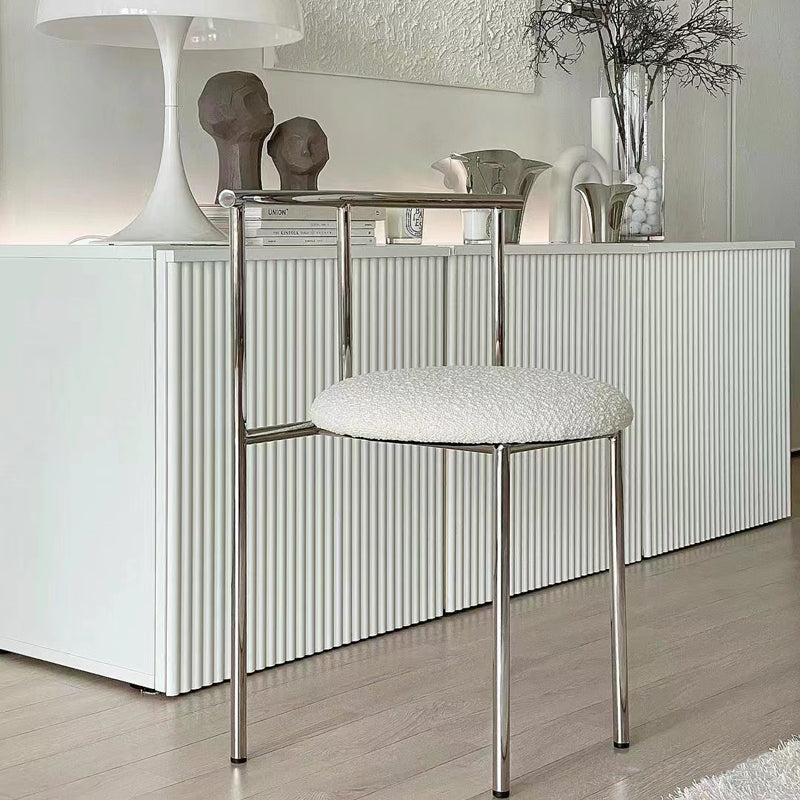 MOMO Stainless Steel Dining Chair | Round Cushion Seat | Mirror Chrome Vanity & Accent Chair