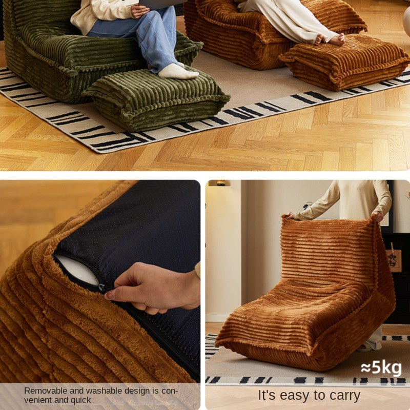 MOMO Caterpillar Sofa | Corduroy Floor Lounge Chair with Ottoman | Lazy Sofa Bed - alternate view 6