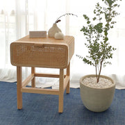 MOMO Rattan Solid Wood Bedside Table | Handwoven Korea INS Style - alternate view 3