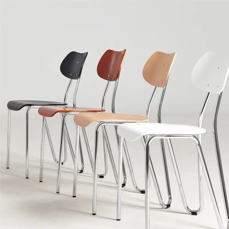 MOMO Retro Dining Chair | Chrome Tube & Molded Wood Seat | Café & Restaurant Accent Chair