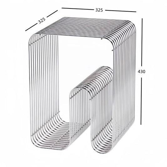 304 stainless steel wire-grid side table with built-in magazine rack, dimensions 32.5 x 32.5 x 43 cm